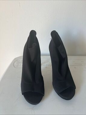 Steve Madden Black Peep-Toe Sock Booties